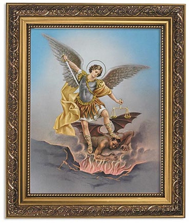Gerffert Collection Saint Michael Catholic Framed Portrait Print, 13 Inch (Ornate Gold Tone Finish Frame)